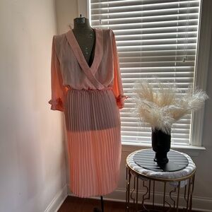 NWT BOOHOO RUFFLE PLEATED MIDI DRESS SIZE 20 PEACHY BLUSH COLOR